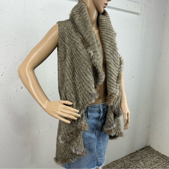 Alberto Makali Size Medium Alpaca Wool Knit Blend Rabbit Fur Trim Vest Cardigan - Picture 2 of 15